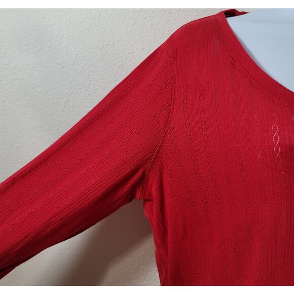 Cato Red Henley Round Neck Top 1X Plus Lightweight Soft Stretchy Long Sleeves - Picture 6 of 6